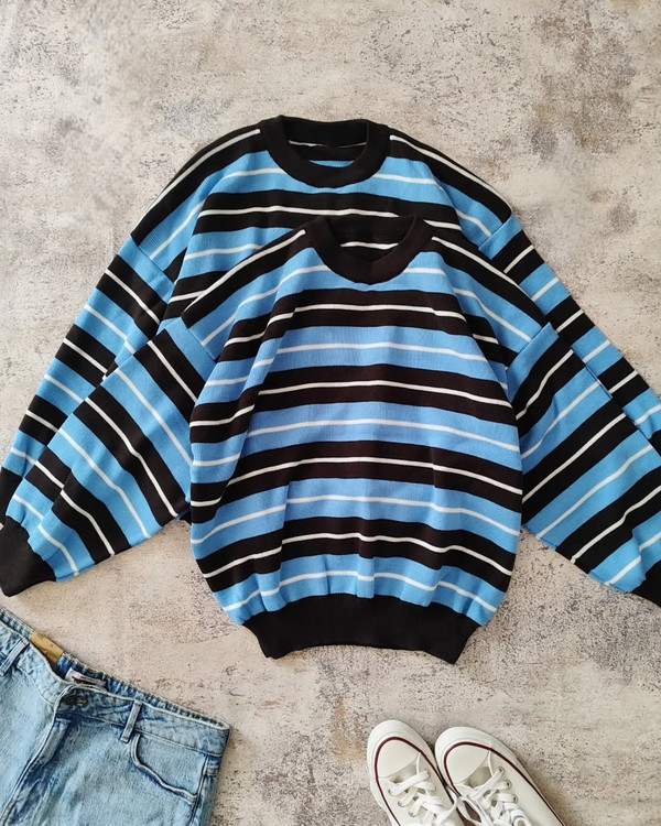 بافت راه راه منگو آبی و مشکی