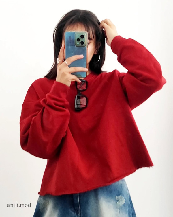 دورس کراپ دخترانه رنگ قرمز پررنگ مدل یقه گرد برند zuiki