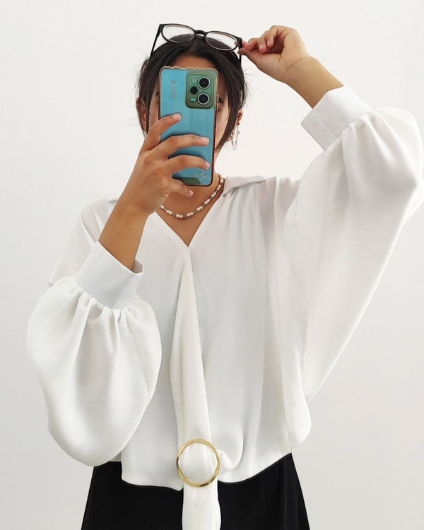 شومیز ساتن رنگ سفید