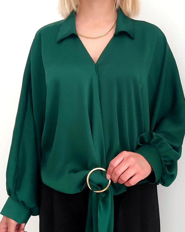 شومیز ساتن مجلسی رنگ سبز کله غازی