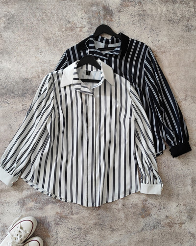 شومیز راه راه الیزه زنانه مشکی و سفید