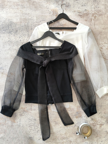 شومیز نیم تنه دایان مشکی وسفید کراواتی