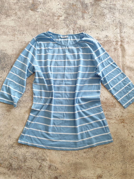 تیشرت کبریتی نخ پنبه راه راه آبی سفید