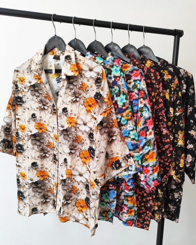 شومیز گلدار نخی زنانه آستین سه ربع