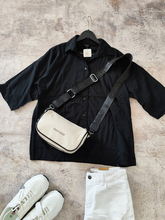 شومیز نخی آستین سه ربع مشکی