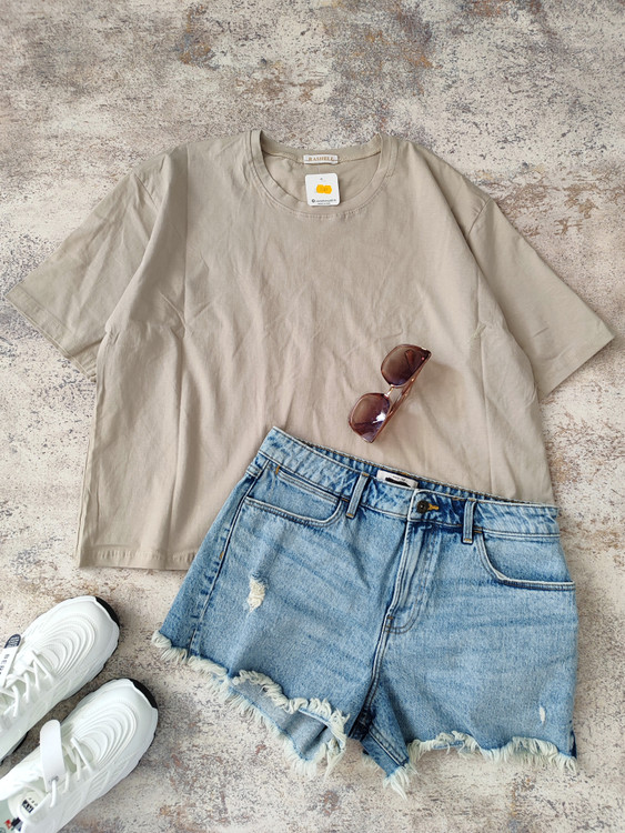 تیشرت لانگ طوسی باکسی ساده